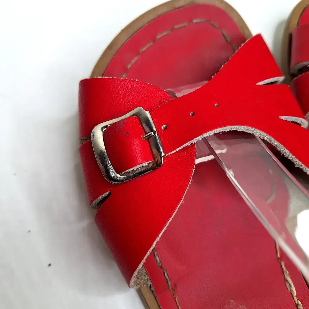 Salt Water Classic Leather Sandals Girls 1 Red Open Toe Ankle Strap Girls
